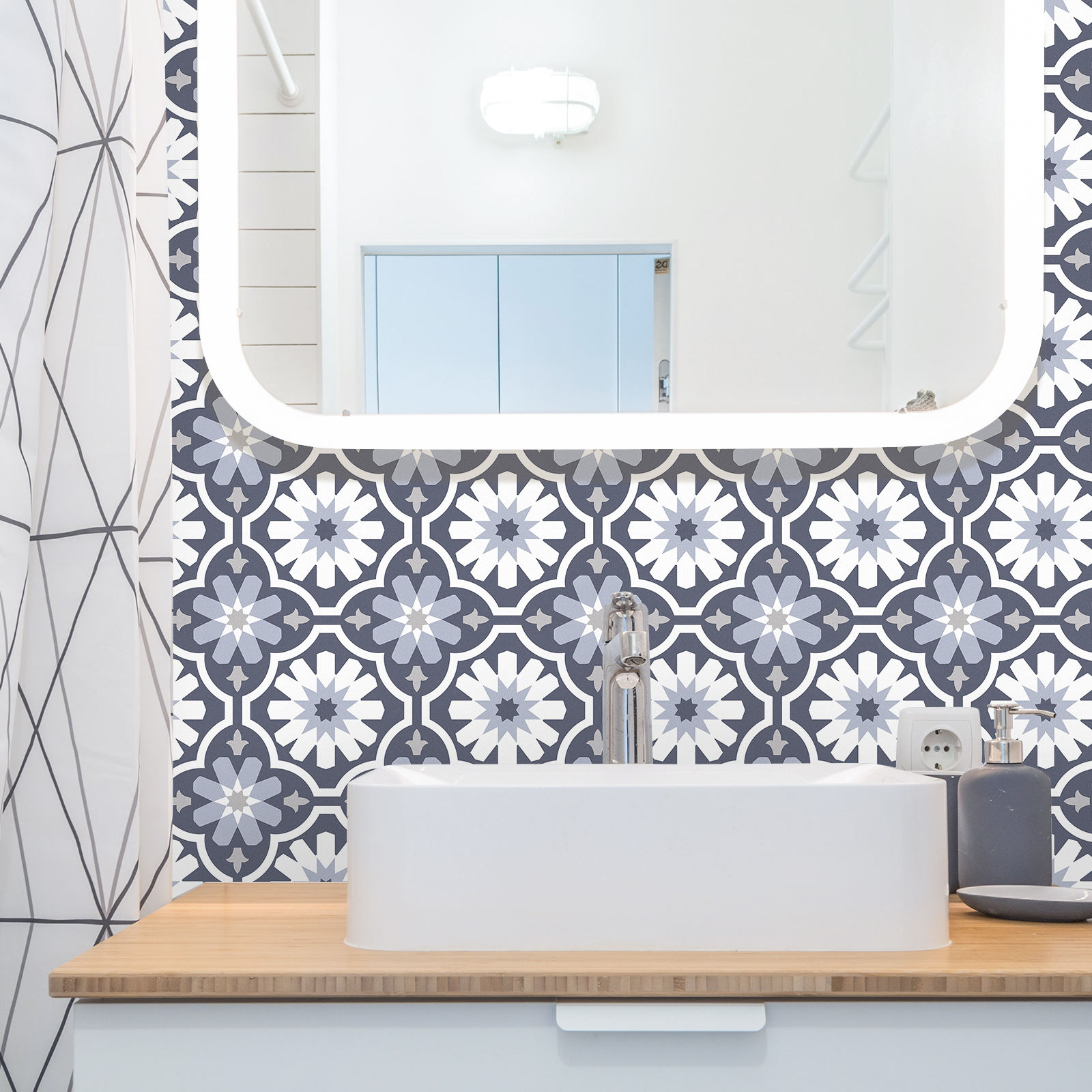 Purple and White Moroccan Self-adhesive Floor